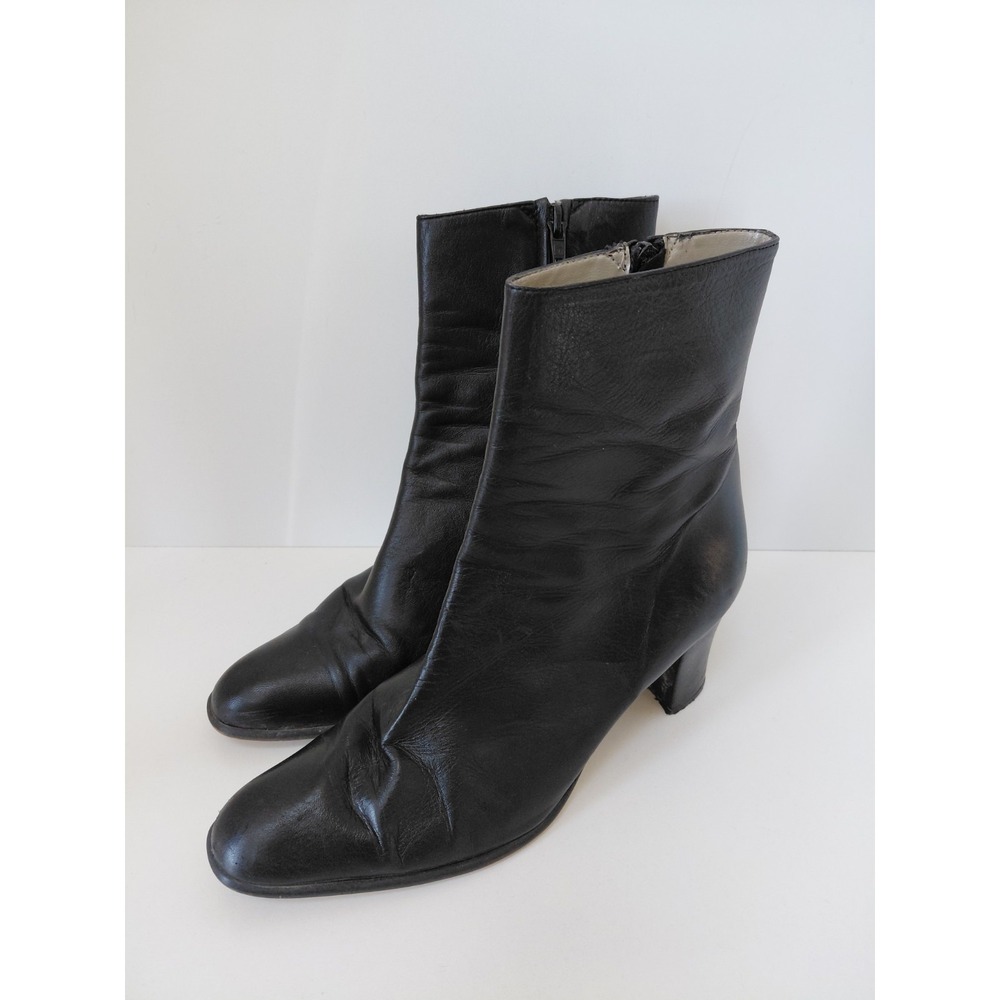 Liz Claiborne Black Faux Leather Ankle Boots Womens Block Heel Size 8 M